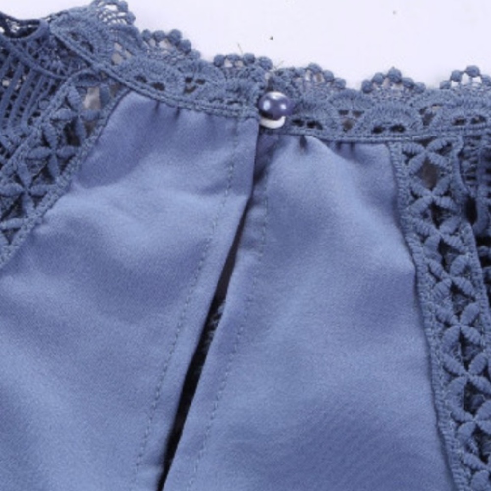 Boho Crochet Lace Trim Blouse in Periwinkle - Picture 5 of 5